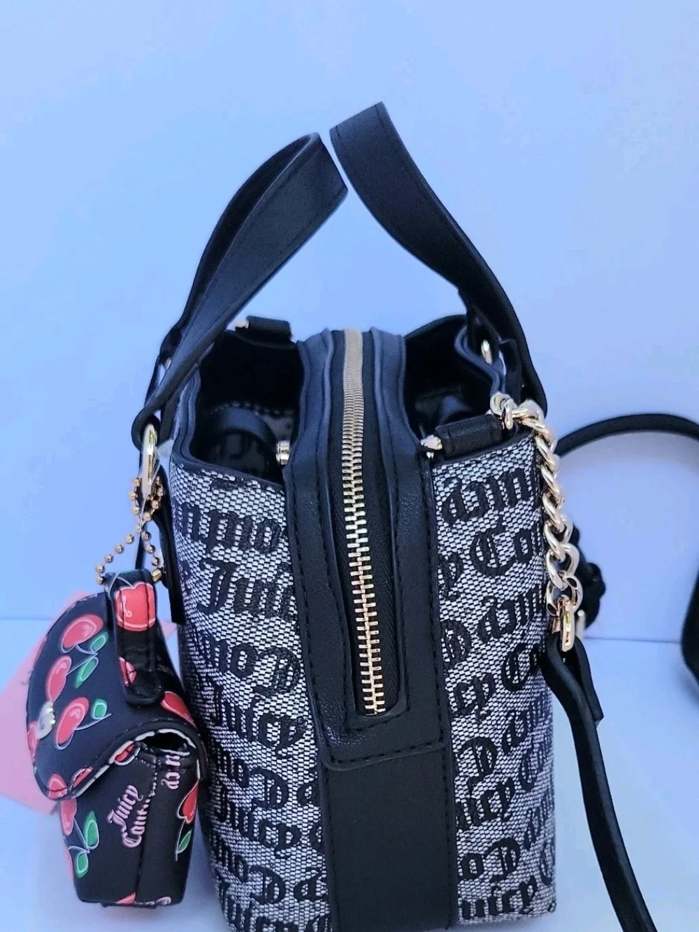 Juicy Couture Blue Logo Satchel with Cherry Charm Wallet